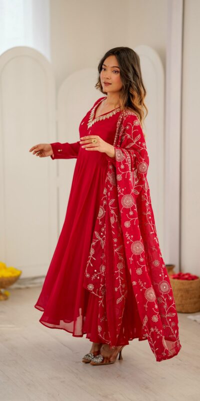 ZF 5025 Red Faux Georgette Gown Perfect for Wedding, Party, Raksha Bandhan, Temple Visit, Onam – . Get it for ₹2149. Delivery 4-6 Working Days. Shop now | Gowns, Bollywood Gowns, Creative Gowns, Designer Gowns, Embroidered Gowns, Party Wear Gowns