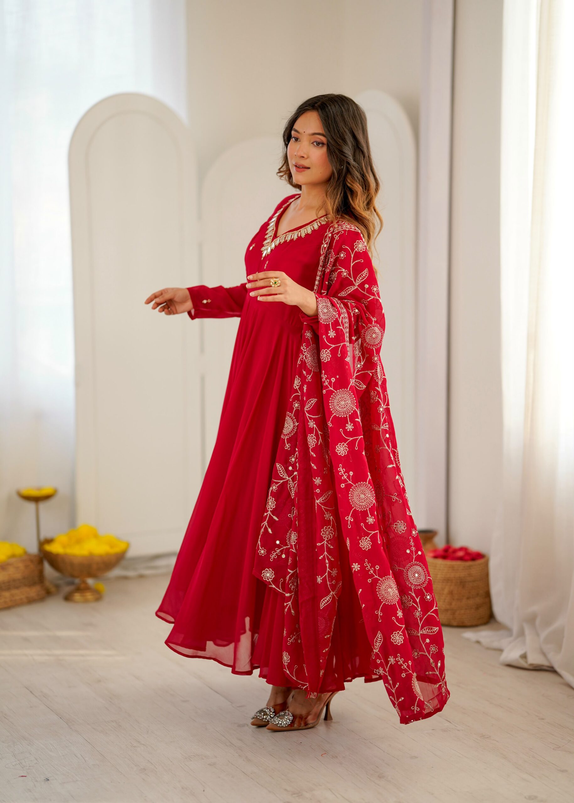 ZF 5025 Red Faux Georgette Gown Perfect for Wedding, Party, Raksha Bandhan, Temple Visit, Onam – . Get it for ₹2149. Delivery 4-6 Working Days. Shop now | Gowns, Bollywood Gowns, Creative Gowns, Designer Gowns, Embroidered Gowns, Party Wear Gowns