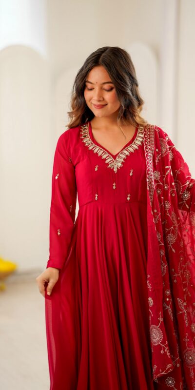 ZF 5025 Red Faux Georgette Gown Perfect for Wedding, Party, Raksha Bandhan, Temple Visit, Onam – . Get it for ₹2149. Delivery 4-6 Working Days. Shop now | Gowns, Bollywood Gowns, Creative Gowns, Designer Gowns, Embroidered Gowns, Party Wear Gowns