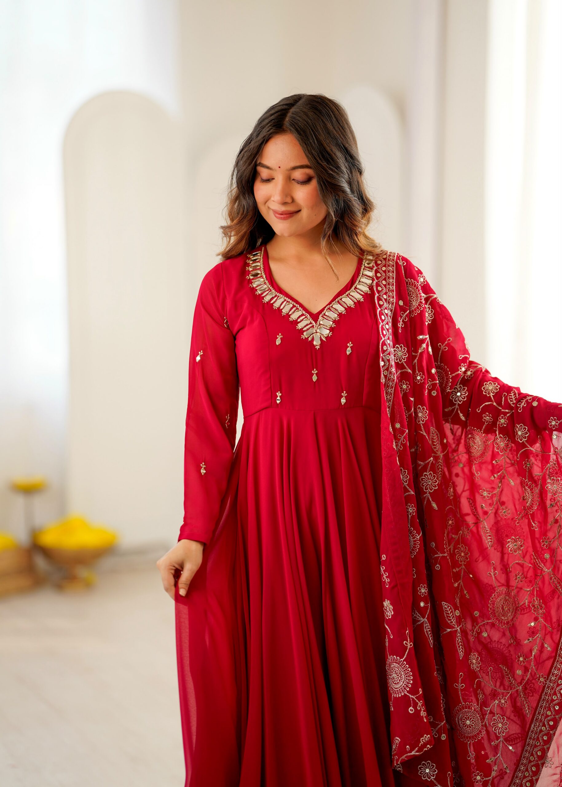 ZF 5025 Red Faux Georgette Gown Perfect for Wedding, Party, Raksha Bandhan, Temple Visit, Onam – . Get it for ₹2149. Delivery 4-6 Working Days. Shop now | Gowns, Bollywood Gowns, Creative Gowns, Designer Gowns, Embroidered Gowns, Party Wear Gowns