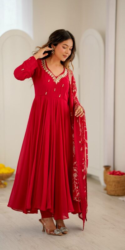 ZF 5025 Red Faux Georgette Gown Perfect for Wedding, Party, Raksha Bandhan, Temple Visit, Onam – . Get it for ₹2149. Delivery 4-6 Working Days. Shop now | Gowns, Bollywood Gowns, Creative Gowns, Designer Gowns, Embroidered Gowns, Party Wear Gowns