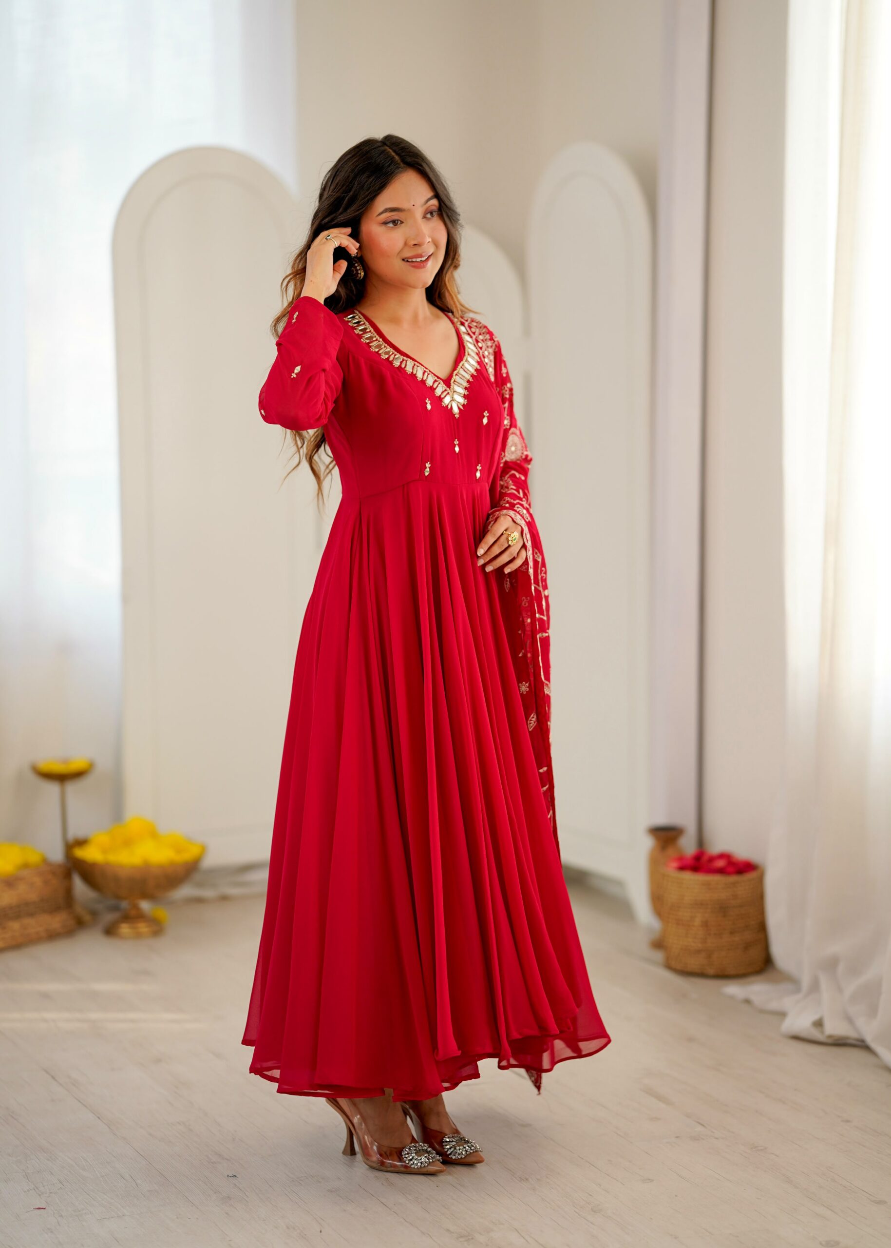 ZF 5025 Red Faux Georgette Gown Perfect for Wedding, Party, Raksha Bandhan, Temple Visit, Onam – . Get it for ₹2149. Delivery 4-6 Working Days. Shop now | Gowns, Bollywood Gowns, Creative Gowns, Designer Gowns, Embroidered Gowns, Party Wear Gowns