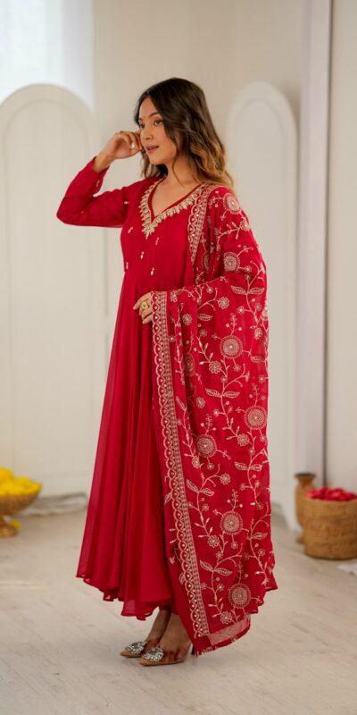 ZF 5025 Red Faux Georgette Gown Perfect for Wedding, Party, Raksha Bandhan, Temple Visit, Onam – . Get it for ₹2149. Delivery 4-6 Working Days. Shop now | Gowns, Bollywood Gowns, Creative Gowns, Designer Gowns, Embroidered Gowns, Party Wear Gowns
