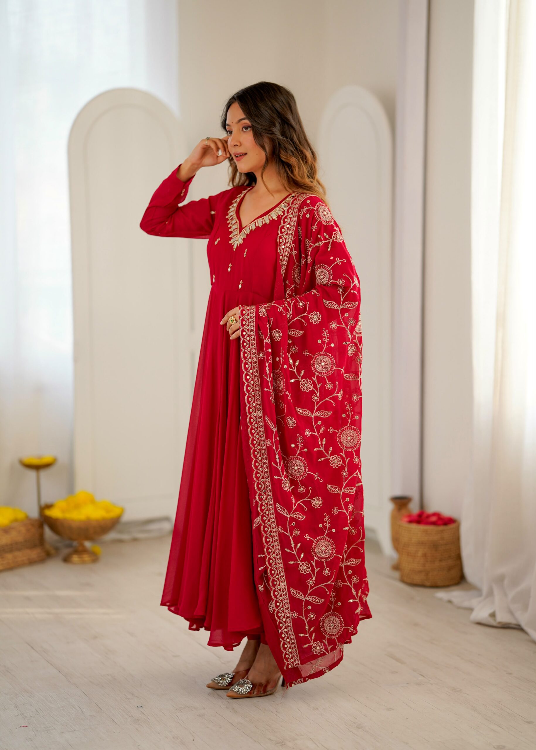ZF 5025 Red Faux Georgette Gown Perfect for Wedding, Party, Raksha Bandhan, Temple Visit, Onam – . Get it for ₹2149. Delivery 4-6 Working Days. Shop now | Gowns, Bollywood Gowns, Creative Gowns, Designer Gowns, Embroidered Gowns, Party Wear Gowns