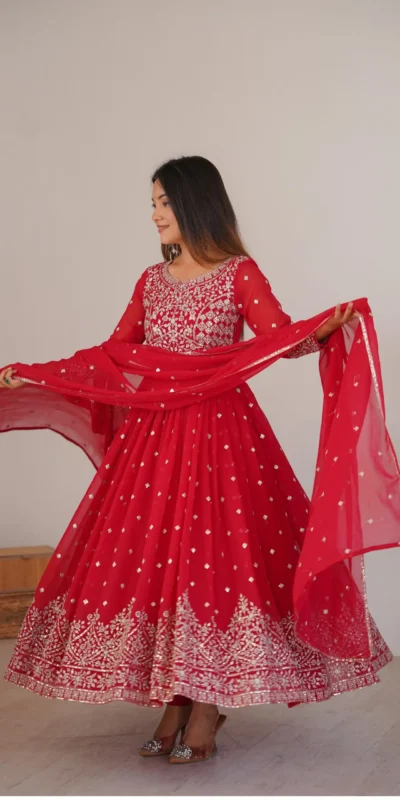 SP 81 Red| Faux Georgette Salwar Suit with Lace Work & Digital Print. Introductory Price ₹2449. Delivery 4-6 Working Days. Shop now. | Anarkali Suits, Bollywood Anarkali, Creative-Anarkali, Designer Anarkali, Embroidered Anarkali, Party Wear Anarkali, Salwar suit