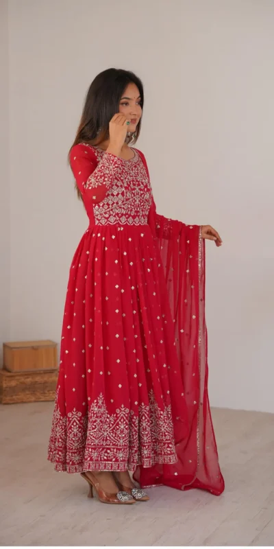 SP 81 Red| Faux Georgette Salwar Suit with Lace Work & Digital Print. Introductory Price ₹2449. Delivery 4-6 Working Days. Shop now. | Anarkali Suits, Bollywood Anarkali, Creative-Anarkali, Designer Anarkali, Embroidered Anarkali, Party Wear Anarkali, Salwar suit
