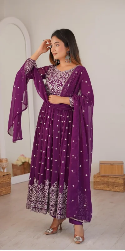 SP 81 Wine| Faux Georgette Salwar Suit with Lace Work & Digital Print. Introductory Price ₹2449. Delivery 4-6 Working Days. Shop now. | Anarkali Suits, Bollywood Anarkali, Creative-Anarkali, Designer Anarkali, Embroidered Anarkali, Party Wear Anarkali, Salwar suit