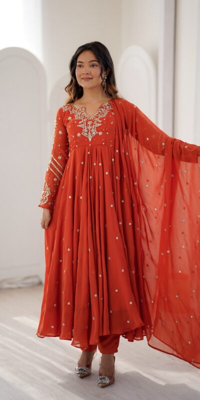 JF 056 Orange Faux Georgette Salwar Suit with Mirror Work & Embroidery Work. Get it for ₹2349. Delivery 4-6 Working Days. Shop now. | Jump Suits, Salwar suit, Designer Suits, Casual Suits, Creative suits, Palazzo Suits, Party Wear Suits, Patiala Suits, Straight Suits