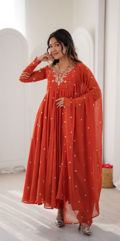 JF 056 Orange Faux Georgette Salwar Suit with Mirror Work & Embroidery Work. Get it for ₹2349. Delivery 4-6 Working Days. Shop now. | Jump Suits, Salwar suit, Designer Suits, Casual Suits, Creative suits, Palazzo Suits, Party Wear Suits, Patiala Suits, Straight Suits