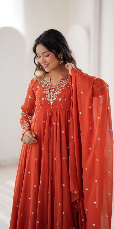 JF 056 Orange Faux Georgette Salwar Suit with Mirror Work & Embroidery Work. Get it for ₹2349. Delivery 4-6 Working Days. Shop now. | Jump Suits, Salwar suit, Designer Suits, Casual Suits, Creative suits, Palazzo Suits, Party Wear Suits, Patiala Suits, Straight Suits