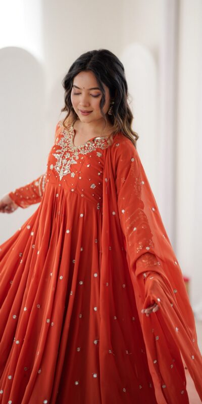 JF 056 Orange Faux Georgette Salwar Suit with Mirror Work & Embroidery Work. Get it for ₹2349. Delivery 4-6 Working Days. Shop now. | Jump Suits, Salwar suit, Designer Suits, Casual Suits, Creative suits, Palazzo Suits, Party Wear Suits, Patiala Suits, Straight Suits