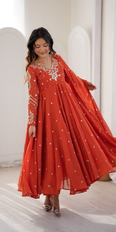 JF 056 Orange Faux Georgette Salwar Suit with Mirror Work & Embroidery Work. Get it for ₹2349. Delivery 4-6 Working Days. Shop now. | Jump Suits, Salwar suit, Designer Suits, Casual Suits, Creative suits, Palazzo Suits, Party Wear Suits, Patiala Suits, Straight Suits
