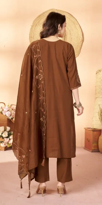 Alternative view of Alluring Brown Marina Silk Thread Work Salwar Suit