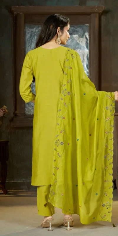 Alternative view of Alluring Light Green Marina Silk Thread Work Salwar Suit