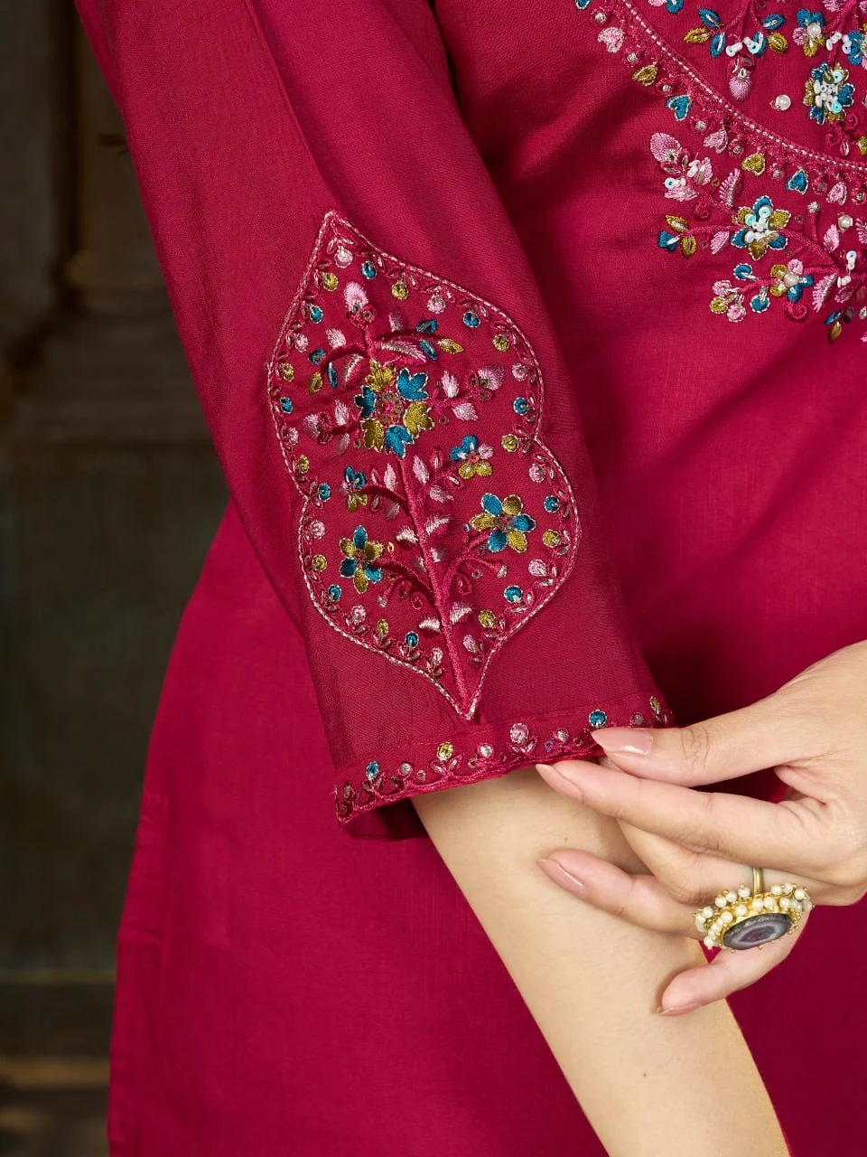 Alluring Pink Marina Silk Thread Work Salwar Suit - Image 5