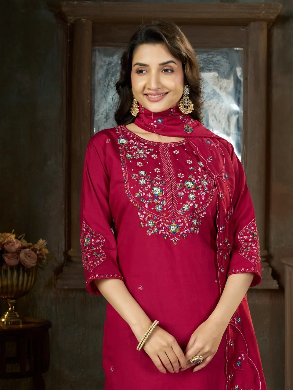 Alluring Pink Marina Silk Thread Work Salwar Suit - Image 4