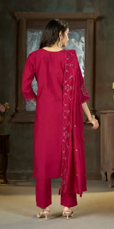 Alternative view of Alluring Pink Marina Silk Thread Work Salwar Suit