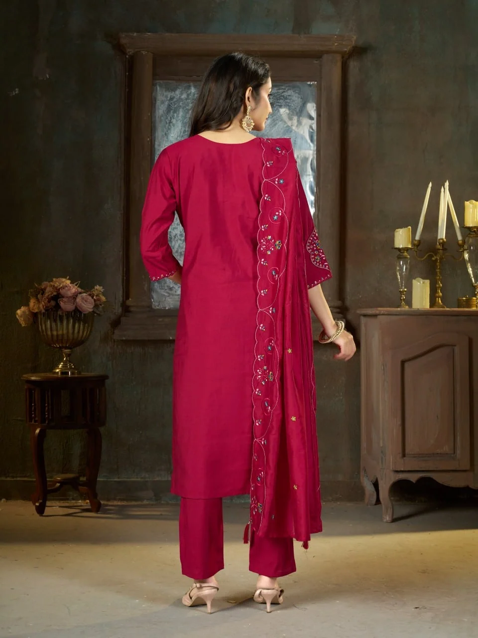 Alluring Pink Marina Silk Thread Work Salwar Suit - Image 2