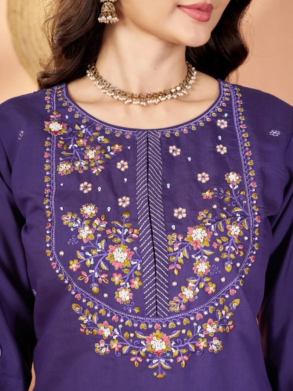 Alluring Purple Marina Silk Thread Work Salwar Suit - Image 7