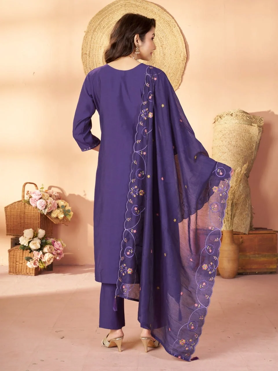 Alluring Purple Marina Silk Thread Work Salwar Suit - Image 2