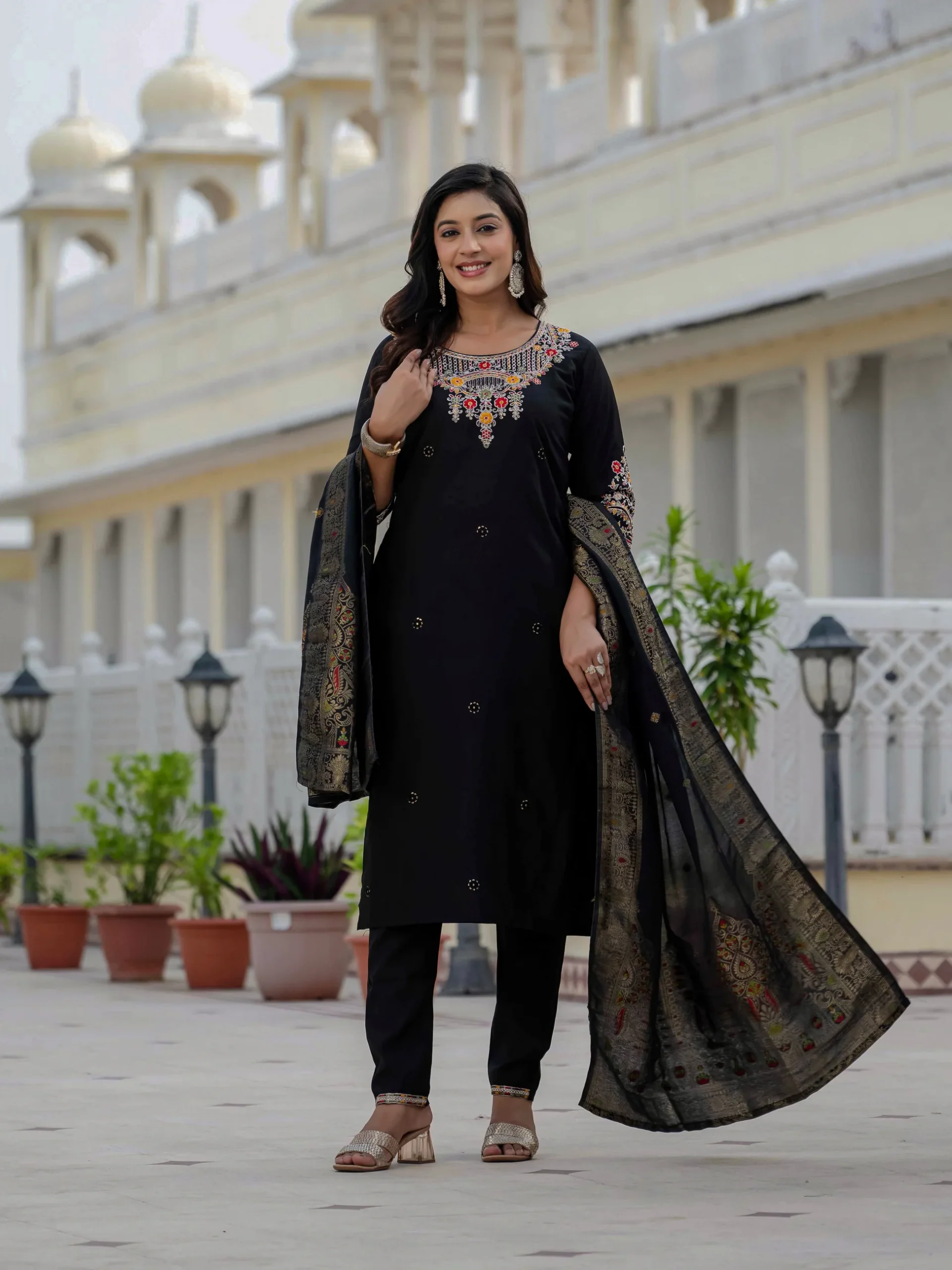 Nice Black Roman Silk Sequins Work Salwar Suit - Image 8