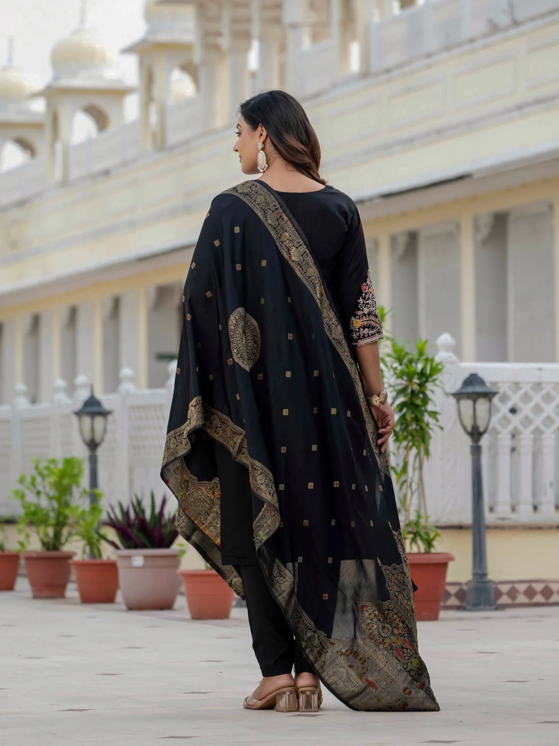 Nice Black Roman Silk Sequins Work Salwar Suit - Image 6