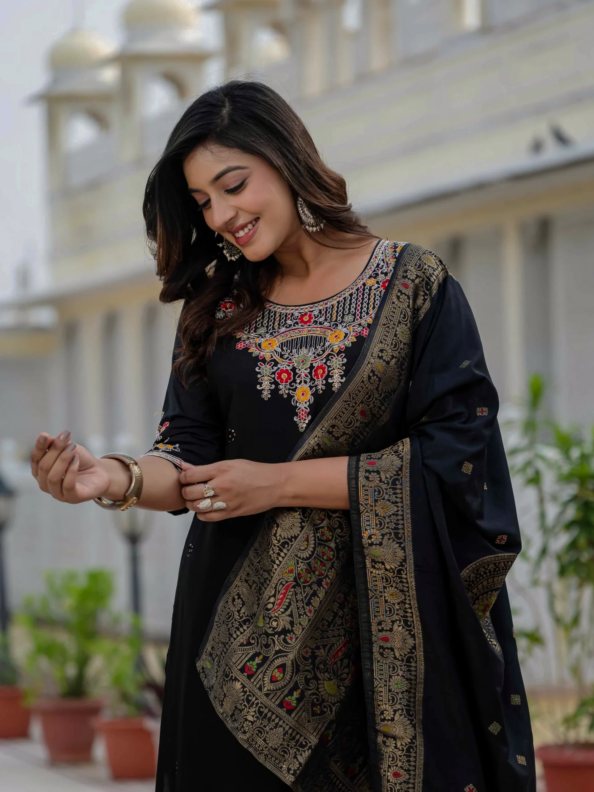 Nice Black Roman Silk Sequins Work Salwar Suit - Image 4