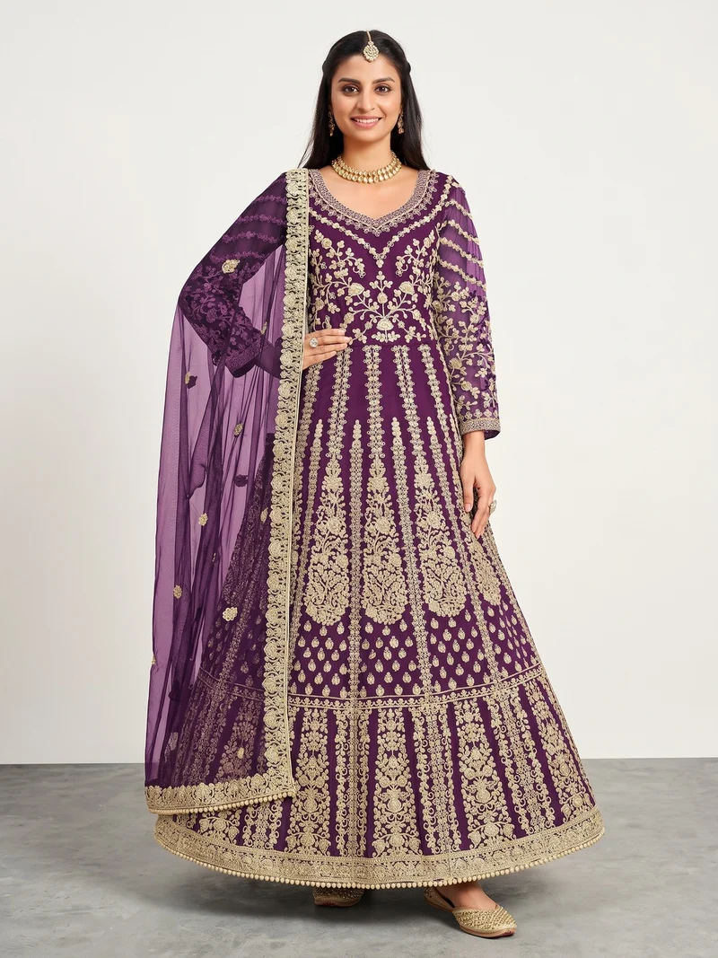 Super Purple Butterfly Net Sequins Work Salwar Suit - Image 2
