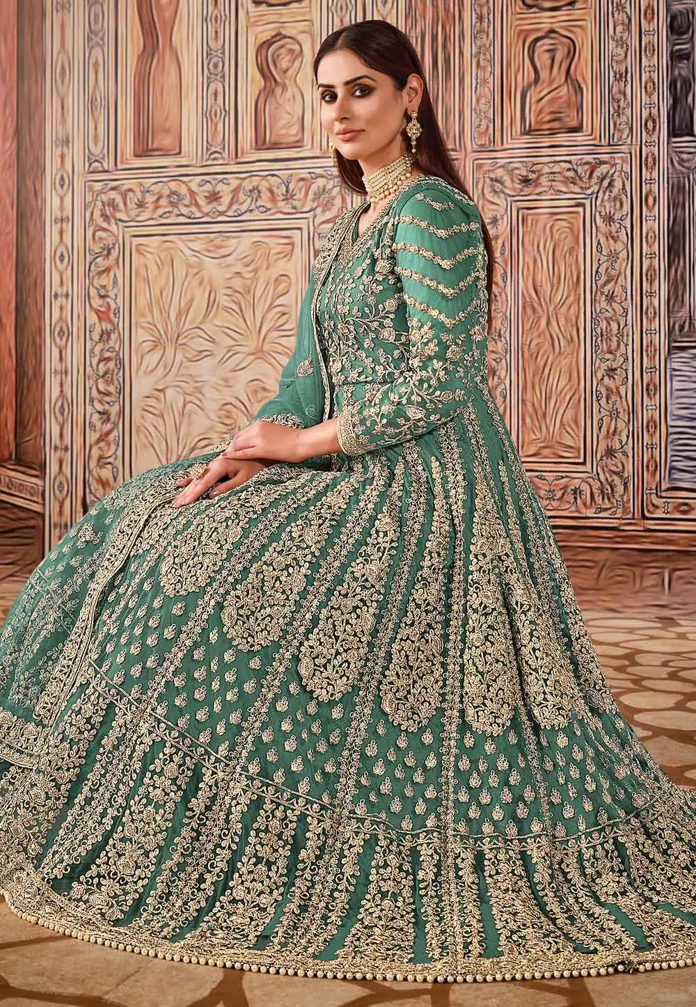 Super Sea Green Butterfly Net Sequins Work Salwar Suit - Image 3