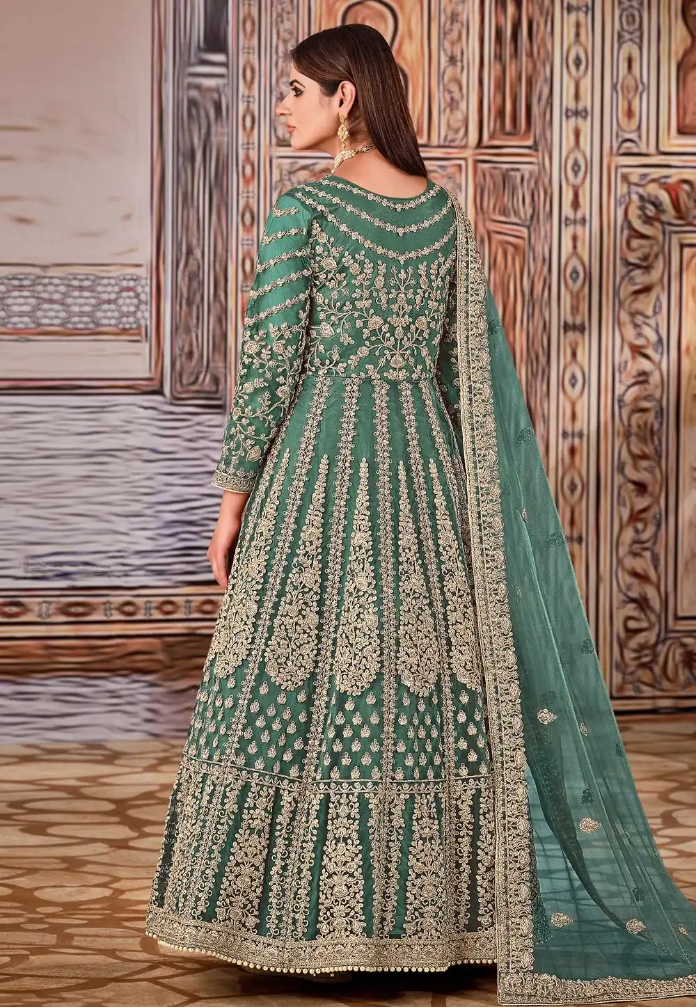 Super Sea Green Butterfly Net Sequins Work Salwar Suit - Image 2