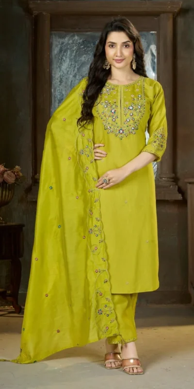 DIVA 177 Light Green Thread Embroidery & Embroidery Work Salwar Suit in Brown Marina Silk. Now at just ₹2399. Delivery 4-6 Working Days. Shop now. | Jump Suits, Salwar suit, Designer Suits, Casual Suits, Creative suits, Palazzo Suits, Party Wear Suits, Patiala Suits, Straight Suits