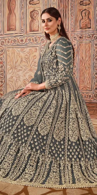 FC 2701 Grey Sequins Work & Embroidery Work Salwar Suitin Peach Butterfly Net. Grab it for ₹3149. Delivery 4-6 Working Days. Shop now. | Jump Suits, Salwar suit, Designer Suits, Casual Suits, Creative suits, Palazzo Suits, Party Wear Suits, Patiala Suits, Straight Suits