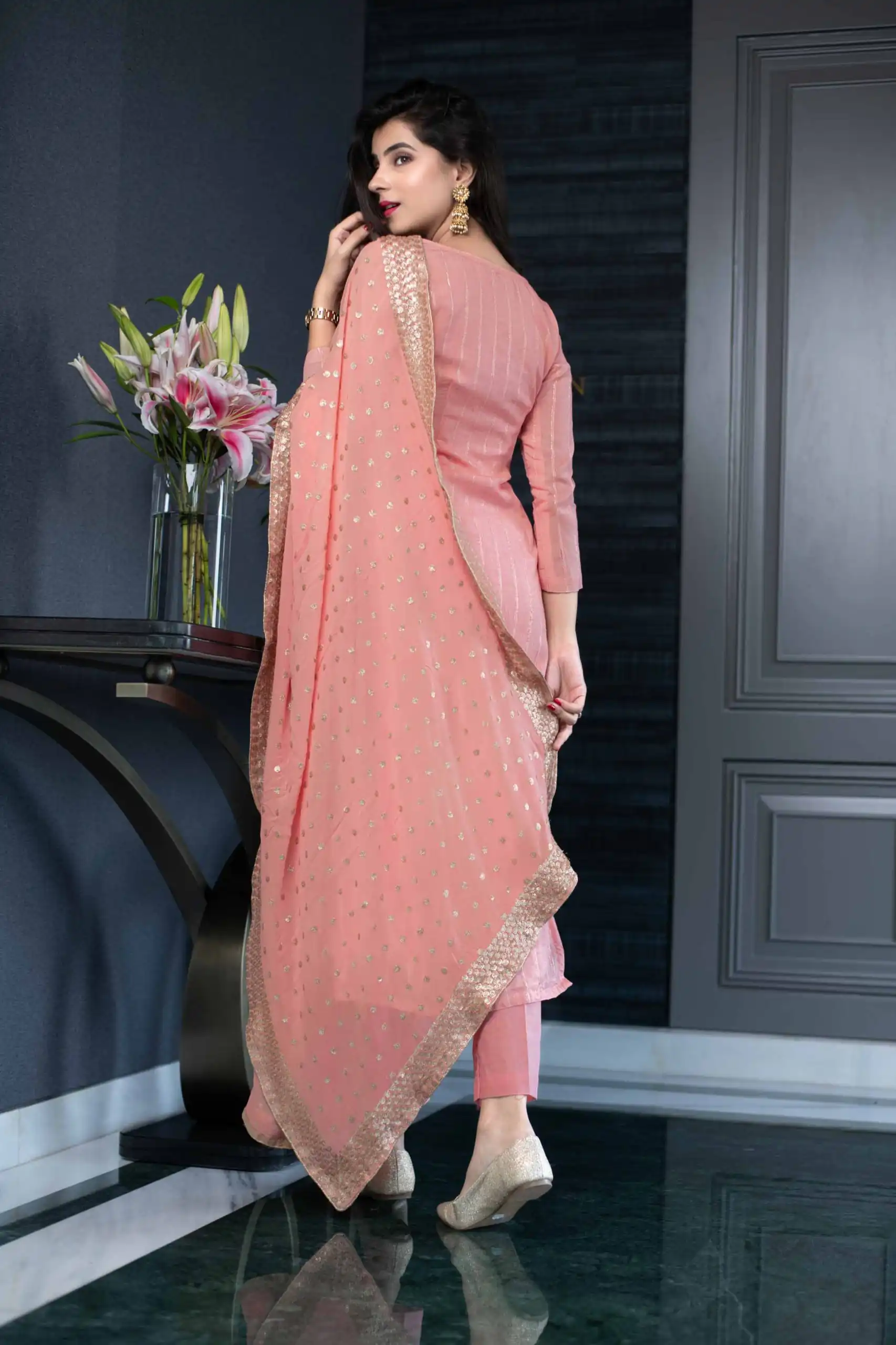 RTC5233 Orange Top: Heavy Georgette Bottom: Crepe Silk Work: Heavy Sequence Dupatta: Heavy Georgette Party, Casual, Wedding @1449 | Salwar suit, Designer Suits, Casual Suits, Creative suits, Palazzo Suits, Party Wear Suits, Straight Suits