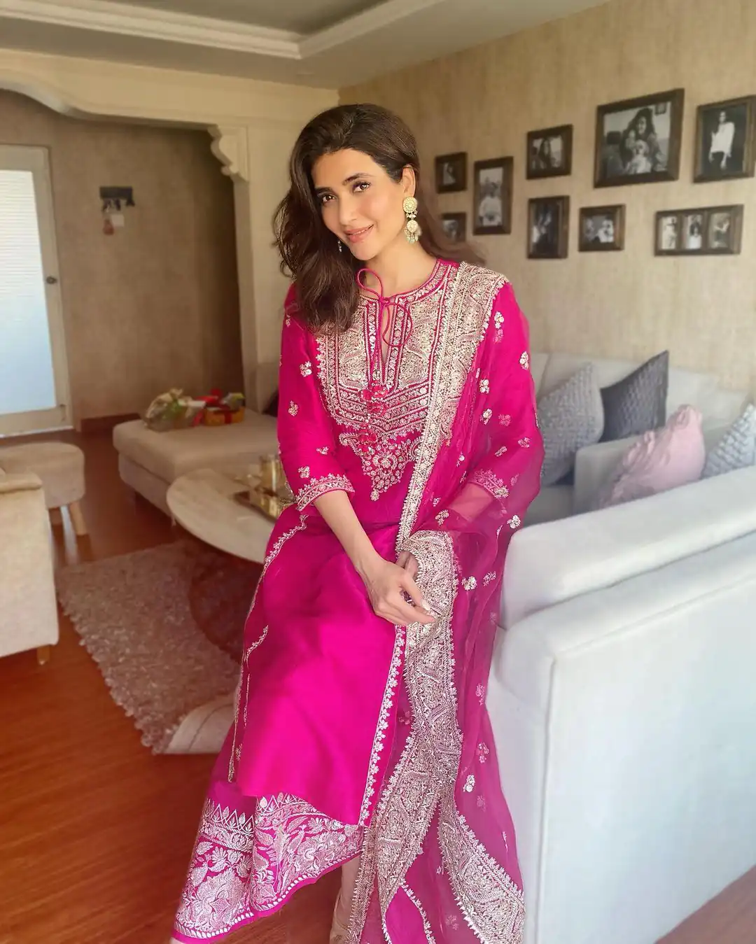 Beautiful Karishma Tanna Pink Taffeta Embroidery Salwar Suit - Image 2