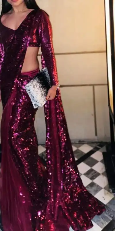 L1264G Dark Purple Saree And Blouse: Fancy Rangoli Silk Work: Sequence With Embroidery Work Party, Wedding, Events Sequence Saree @2149 | Sarees, Bollywood Sarees, Creative Sarees, Designer Sarees, Embroidered Sarees, Ethnic Saree, Party Wear Sarees