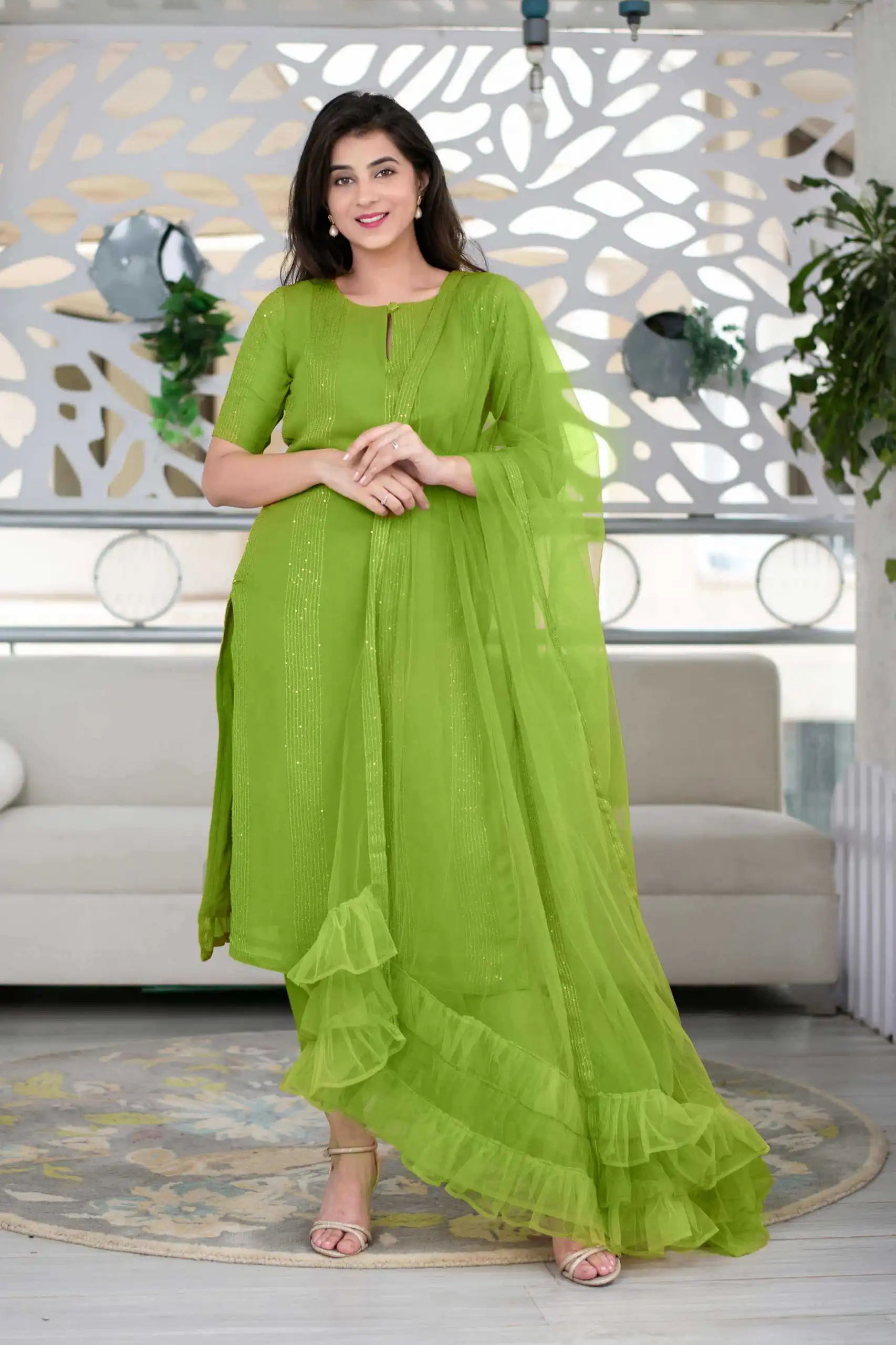 RTCKD 1040 Green Top: Heavy Rayon Dupatta: Net Work: Fancy Thread Embroidery Sequence Work Party, Wedding, Festive @1649/- Only | Salwar suit, Designer Suits, Casual Suits, Creative suits, Party Wear Suits, Straight Suits