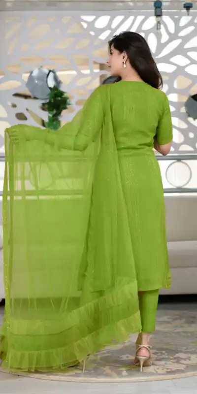 RTCKD 1040 Green Top: Heavy Rayon Dupatta: Net Work: Fancy Thread Embroidery Sequence Work Party, Wedding, Festive @1649/- Only | Salwar suit, Designer Suits, Casual Suits, Creative suits, Party Wear Suits, Straight Suits
