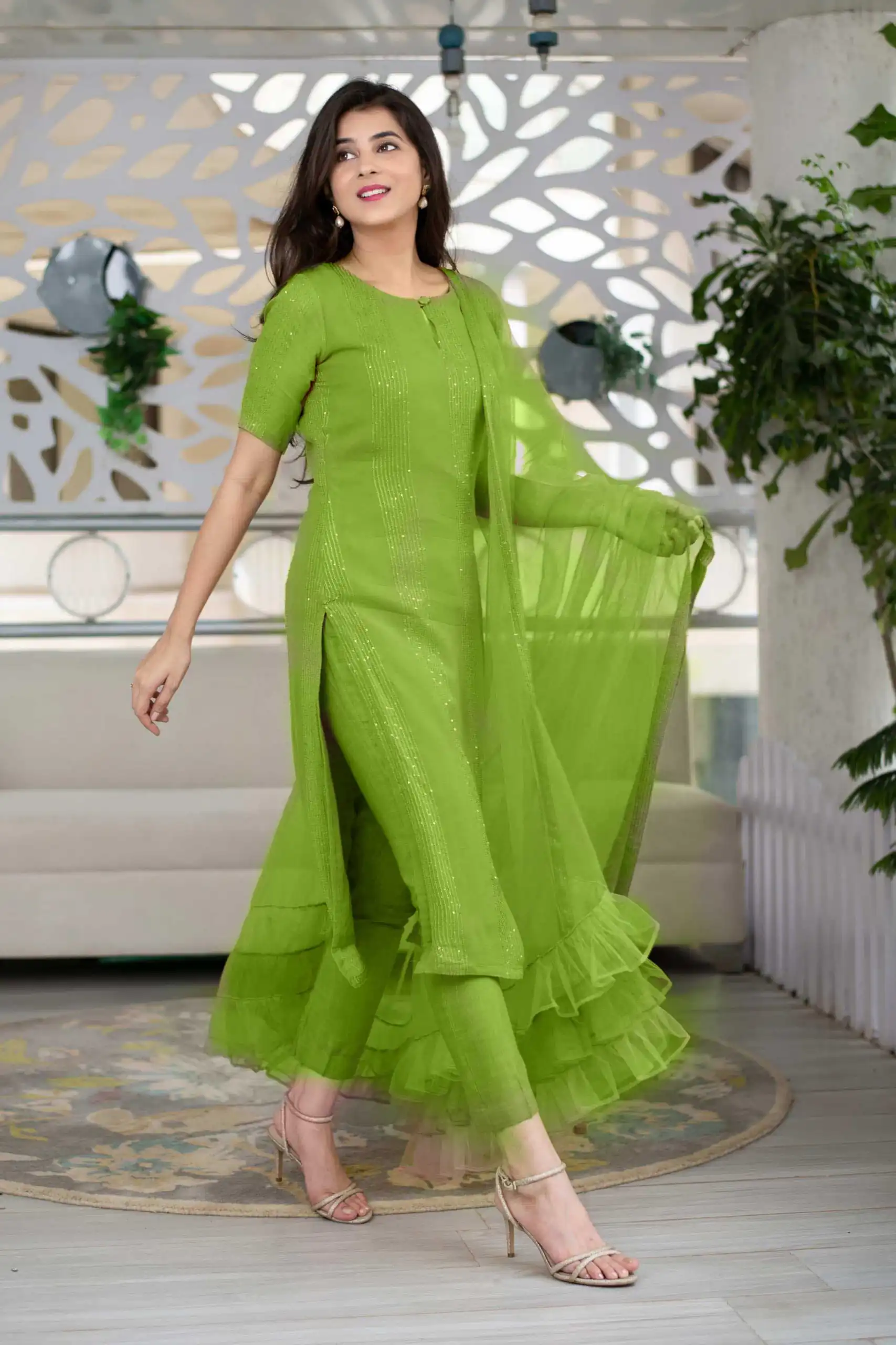 RTCKD 1040 Green Top: Heavy Rayon Dupatta: Net Work: Fancy Thread Embroidery Sequence Work Party, Wedding, Festive @1649/- Only | Salwar suit, Designer Suits, Casual Suits, Creative suits, Party Wear Suits, Straight Suits