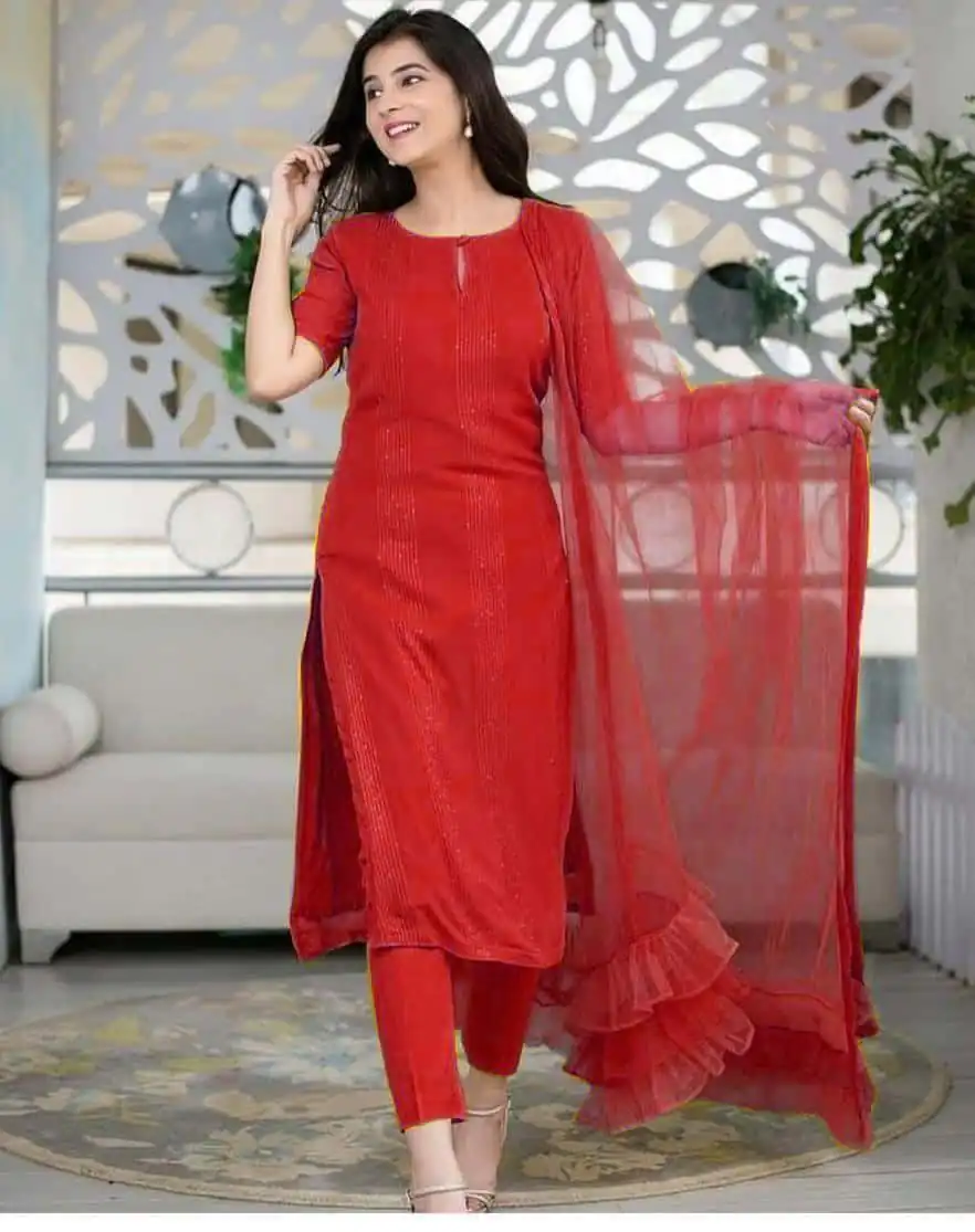 RTCKD 1040 Red Top: Heavy Rayon Dupatta: Net Work: Fancy Thread Embroidery Sequence Work Party, Wedding, Festive @1649/- Only | Salwar suit, Designer Suits, Casual Suits, Creative suits, Party Wear Suits, Straight Suits
