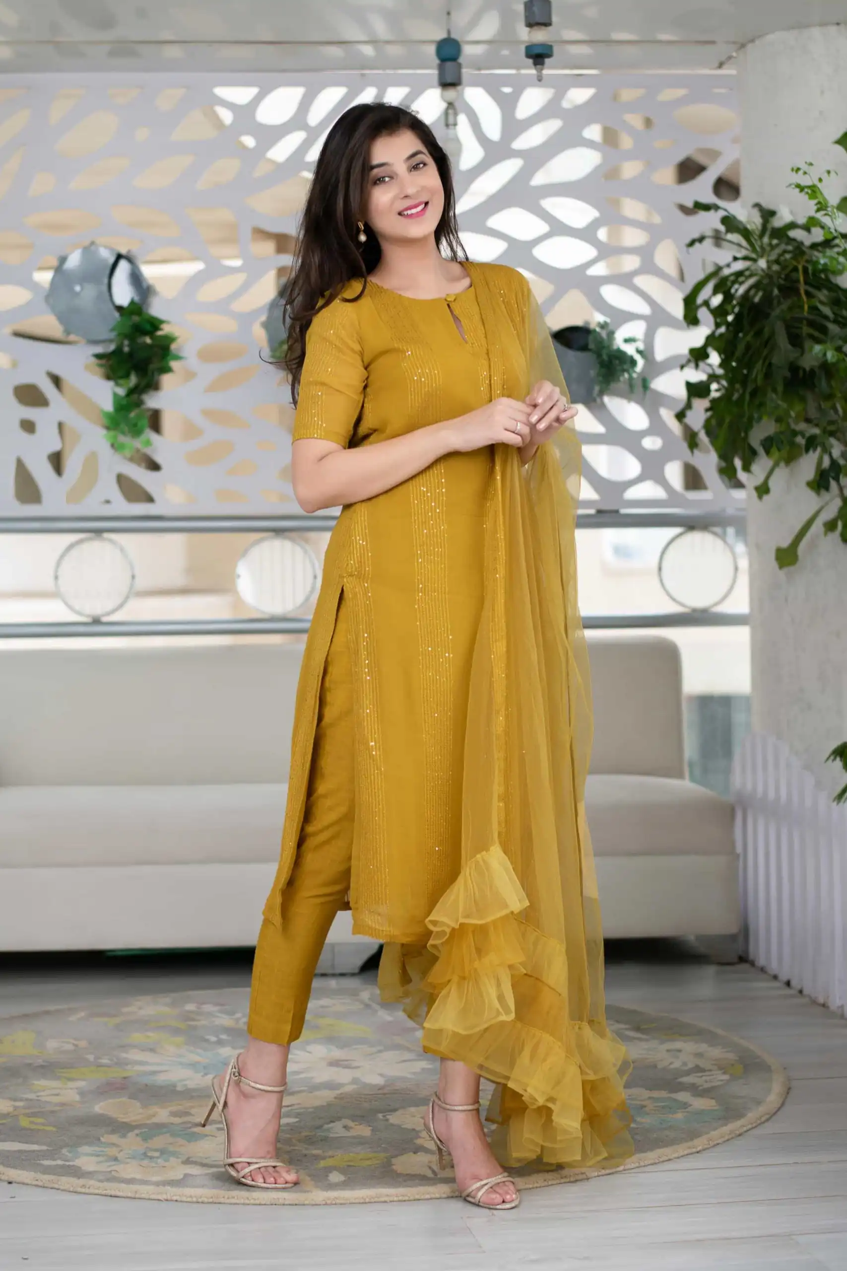 RTCKD 1040 Yellow Top: Heavy Rayon Dupatta: Net Work: Fancy Thread Embroidery Sequence Work Party, Wedding, Festive @1649/- Only | Salwar suit, Designer Suits, Casual Suits, Creative suits, Party Wear Suits, Straight Suits