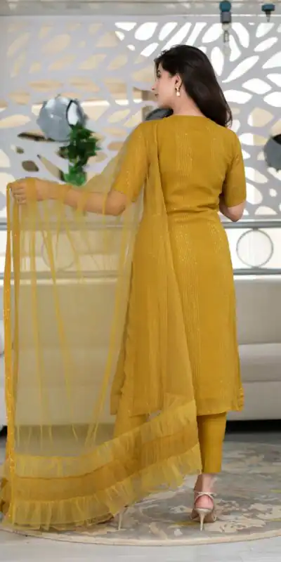RTCKD 1040 Yellow Top: Heavy Rayon Dupatta: Net Work: Fancy Thread Embroidery Sequence Work Party, Wedding, Festive @1649/- Only | Salwar suit, Designer Suits, Casual Suits, Creative suits, Party Wear Suits, Straight Suits