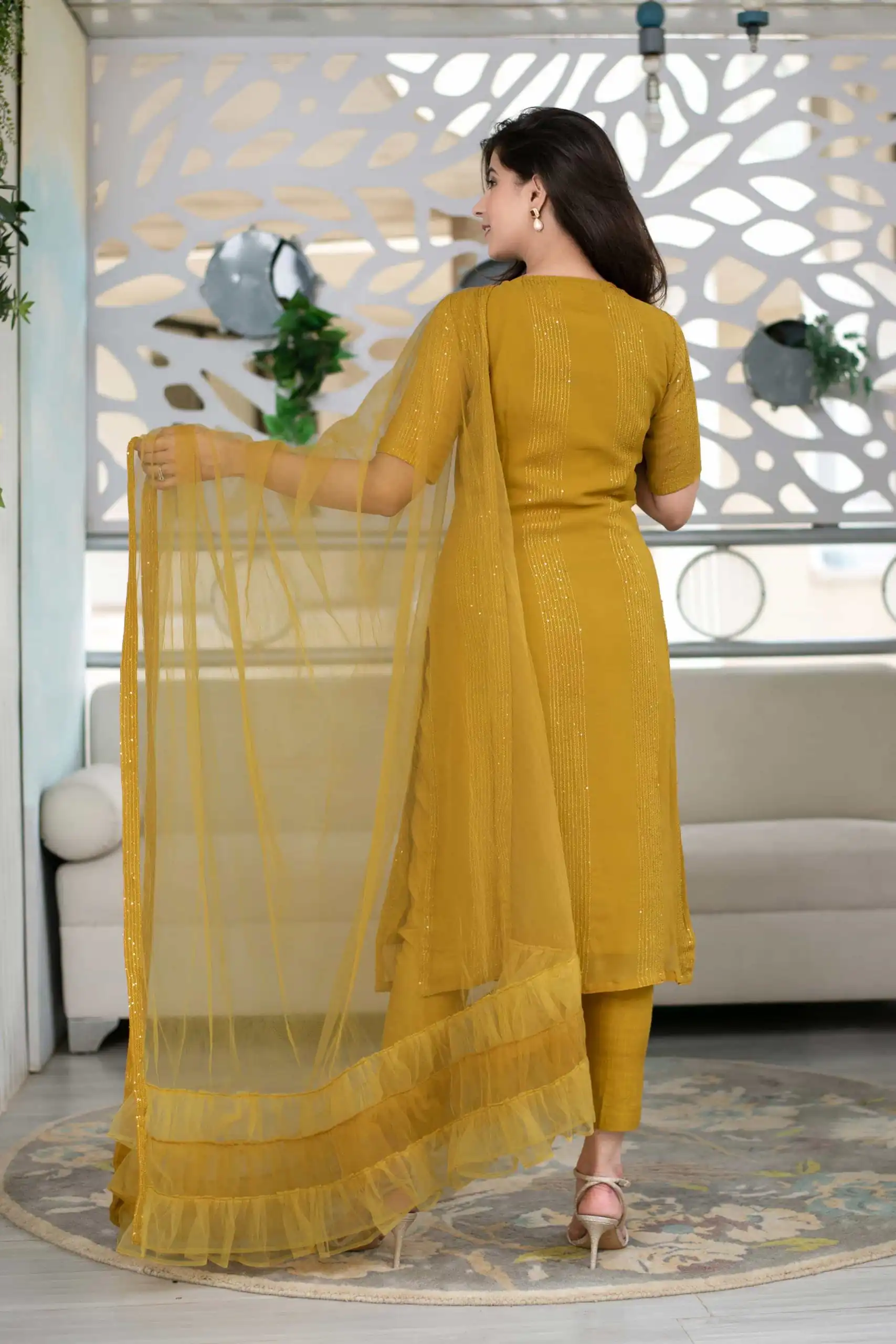 RTCKD 1040 Yellow Top: Heavy Rayon Dupatta: Net Work: Fancy Thread Embroidery Sequence Work Party, Wedding, Festive @1649/- Only | Salwar suit, Designer Suits, Casual Suits, Creative suits, Party Wear Suits, Straight Suits