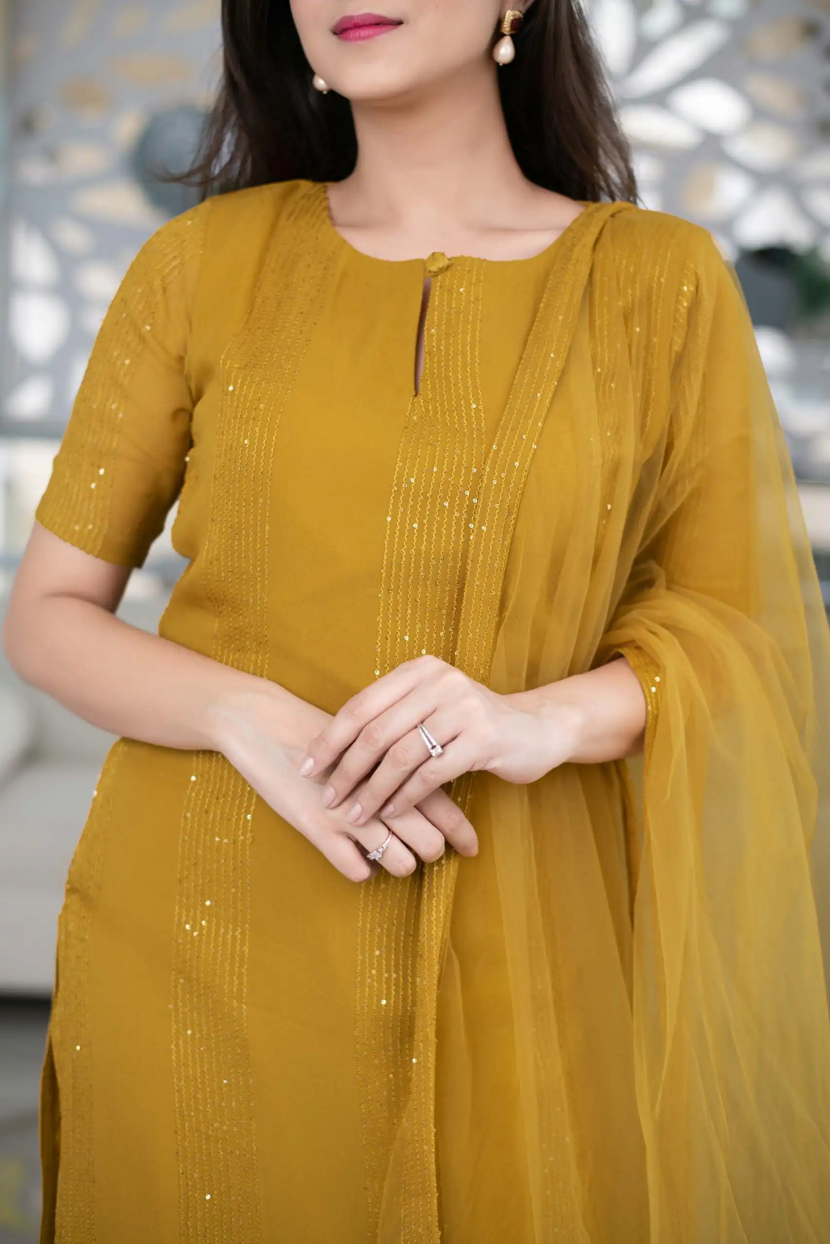 RTCKD 1040 Yellow Top: Heavy Rayon Dupatta: Net Work: Fancy Thread Embroidery Sequence Work Party, Wedding, Festive @1649/- Only | Salwar suit, Designer Suits, Casual Suits, Creative suits, Party Wear Suits, Straight Suits