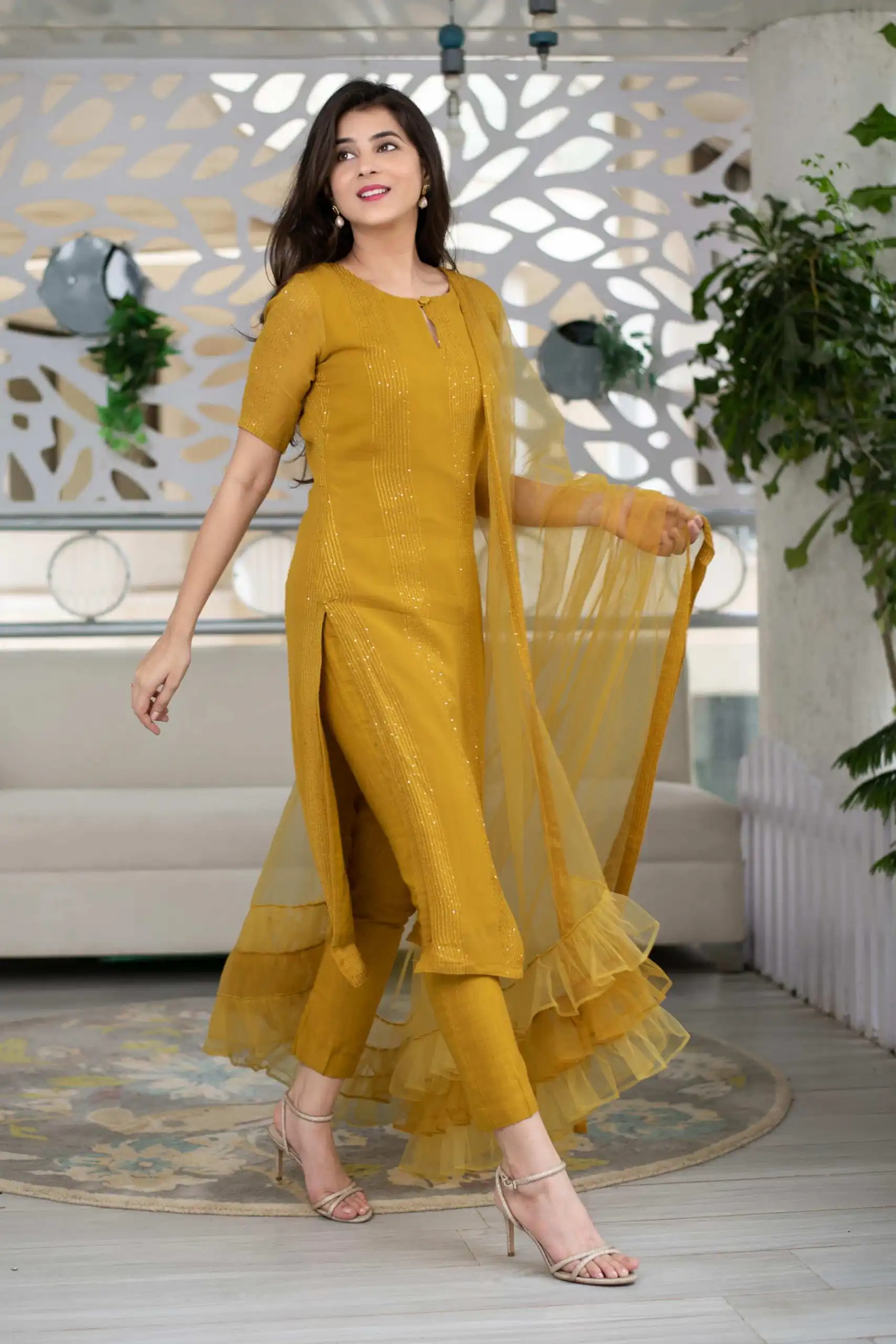 RTCKD 1040 Yellow Top: Heavy Rayon Dupatta: Net Work: Fancy Thread Embroidery Sequence Work Party, Wedding, Festive @1649/- Only | Salwar suit, Designer Suits, Casual Suits, Creative suits, Party Wear Suits, Straight Suits