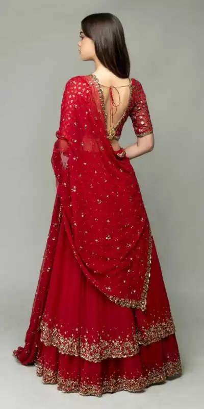 KF 1330 Red Lehenga : Georgette Blouse : Georgette Work : Sequence Embroidery Work With 2 Layer Ruffle Wedding, Party, Festive @2049/- Only | Lehenga, Bollywood Lehenga, Creative Lehenga, Designer Lehenga, Embroidered Lehenga, Party Wear Lehenga