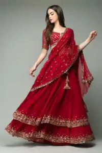 KF 1330 Red Lehenga : Georgette Blouse : Georgette Work : Sequence Embroidery Work With 2 Layer Ruffle Wedding, Party, Festive @2049/- Only | Lehenga, Bollywood Lehenga, Creative Lehenga, Designer Lehenga, Embroidered Lehenga, Party Wear Lehenga