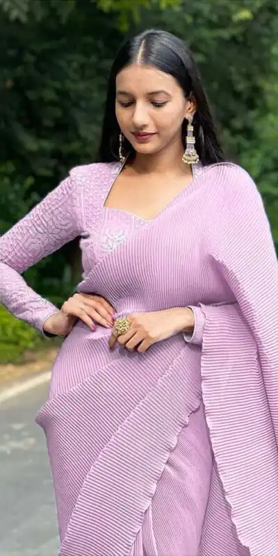 DF Pleated Baby Pink Saree : Georgette Work : Pleating Work On All Over Saree Blouse : Heavy Georgette Party Wear, Festive @1799/- | Sarees, Bollywood Sarees, Creative Sarees, Designer Sarees, Embroidered Sarees, Party Wear Sarees