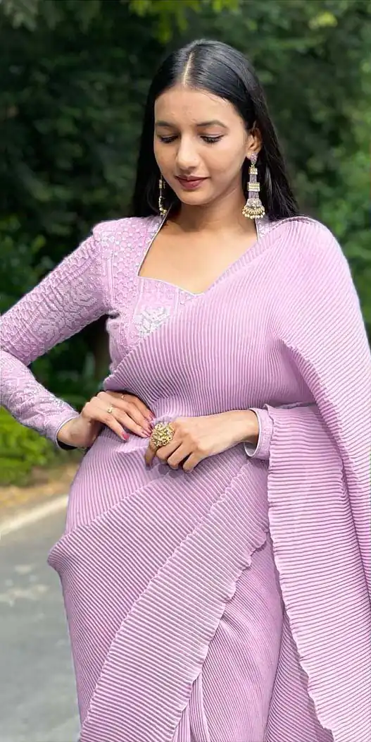 DF Pleated Baby Pink Saree : Georgette Work : Pleating Work On All Over Saree Blouse : Heavy Georgette Party Wear, Festive @1799/- | Sarees, Bollywood Sarees, Creative Sarees, Designer Sarees, Embroidered Sarees, Party Wear Sarees