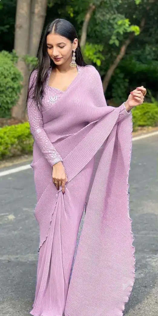 DF Pleated Baby Pink Saree : Georgette Work : Pleating Work On All Over Saree Blouse : Heavy Georgette Party Wear, Festive @1799/- | Sarees, Bollywood Sarees, Creative Sarees, Designer Sarees, Embroidered Sarees, Party Wear Sarees