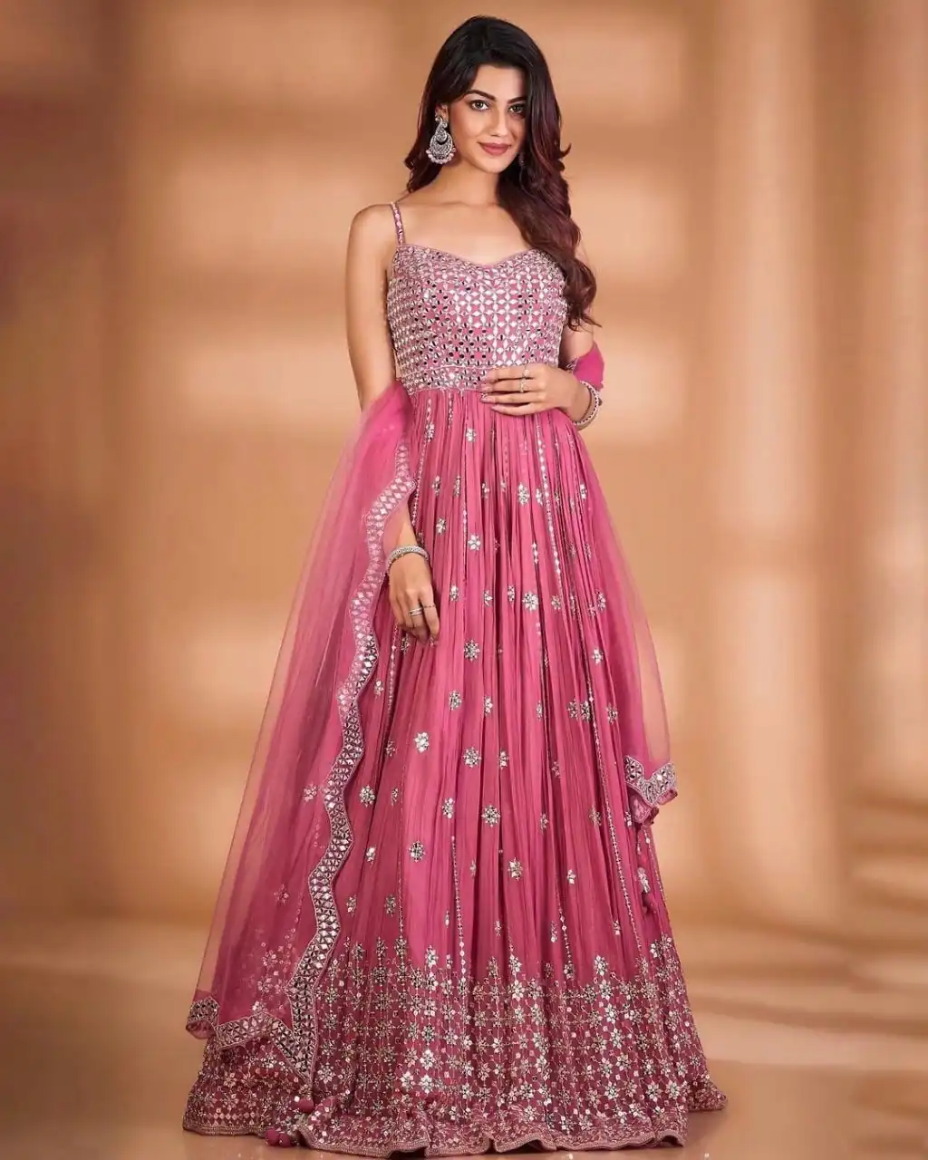 RTC 5416 Pink Gown : Georgette Dupatta : Butterfly Net Work : Embroidery With Heavy Sequence Work Wedding, Party, Festive @1999/- | Gowns, Bollywood Gowns, Creative Gowns, Designer Gowns, Embroidered Gowns, Party Wear Gowns